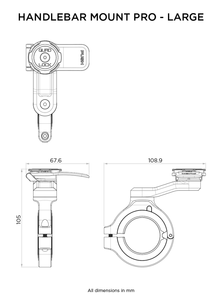Увеличенное хромированное крепление на трубчатый руль мотоцикла ПРО Quad Lock® Motorcycle Handlebar 