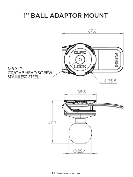 Адаптер под RAM с шаром 1" Quad Lock® 1" Ball Adaptor Mount