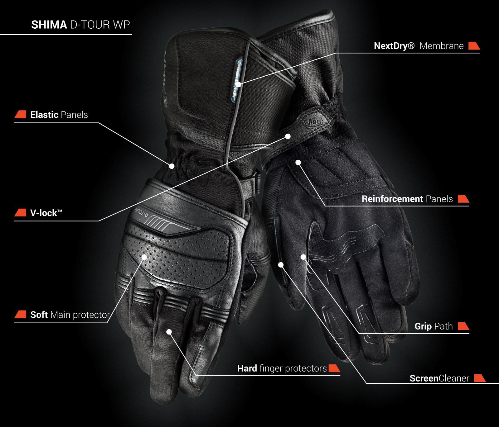 Мотоперчатки кожаные SHIMA D-TOUR WP (с мембраной) черный