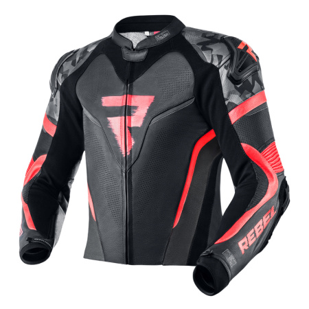 Мотокуртка кожаная Rebelhorn Rebel черный/флуо красный - магазин Motostyles