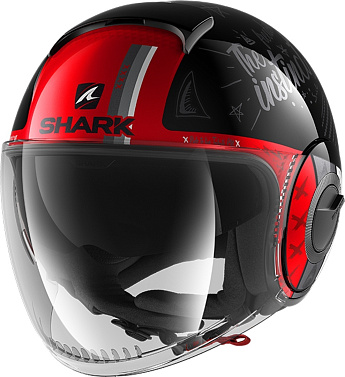 Мотошлем Shark Nano Tribute RM черный/серый/красный/белый - магазин Motostyles