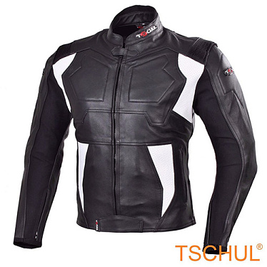Мотокуртка кожаная Tschul 850 черный белый - магазин Motostyles